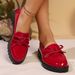 Women's Plus Size Bow Loafers – British-Inspired Slip-On Shoes With Comfortable Cushioning For Autumn & Winter Casual Wear_vogvips.com