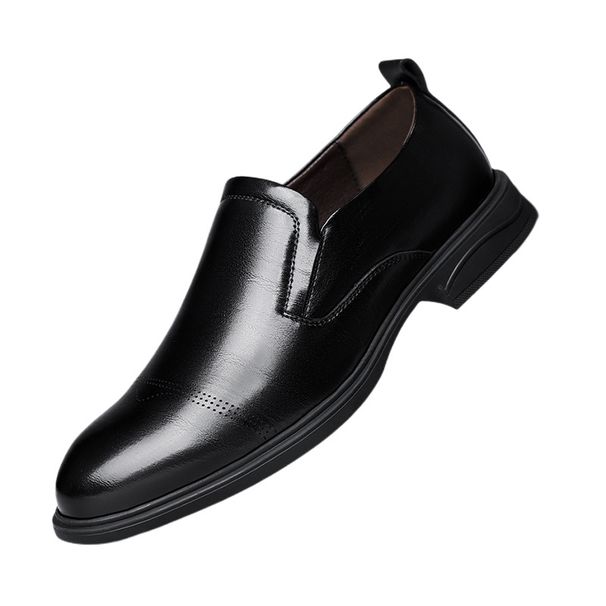Euro Step Men's Business Leather Gentleman Formal Casual Spring Low-top Slip-on Carved Cowhide Pointed Brogue Shoes_vogvips.com