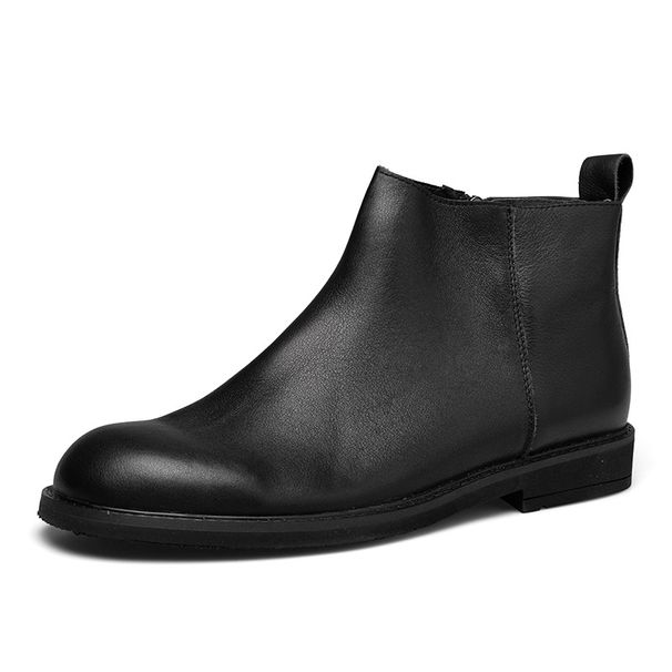European Warm Series 2025 New Autumn Winter Men's Genuine Leather Round Toe Flat British Style Versatile Western Ankle Zipper Martin Boots_vogvips.com