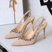 High Heels Thin Heel Pointed Rhinestone Shallow Mouth Suede Back Empty Rear Strap Super High Heel Single Shoes_vogvips.com