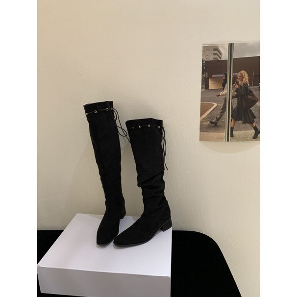 Super Legs~ Lace-Up Chunky Ruched Slouch For Women With Square Toe And High Heel Over-the-Knee Long Boots_vogvips.com