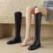 Women's Elegant French Retro Knight Boots – Genuine Leather High Calf Boots With Square Toe & Low Block Heel, Fashionable Winter Boots For Women_vogvips.com