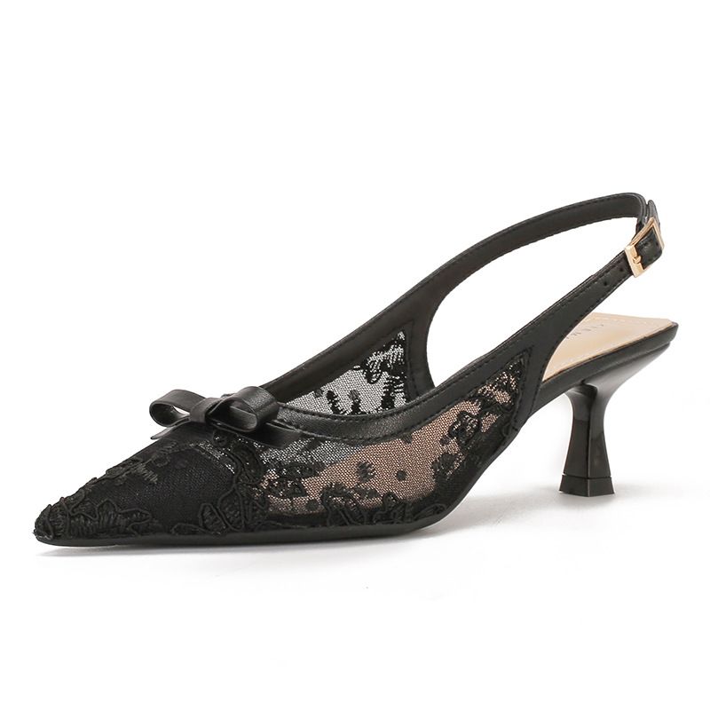 Qianluhui Lace Embroidery High-End Stiletto Pointed Toe Wedding Shoes Fairy Style Mesh Closed-Toe Women's High-Heel_vogvips.com