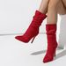 Women's Fashion Pointed Toe Stiletto Boots With Wrinkle Texture - Knee High Suede Boots For Streetwear, Plus Size Available In Black/Red/Nude_vogvips.com