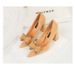 Spring And Autumn New High Heels Thick Heel Suede Light Mouth Pointed Bow Single Shoes Women's Shoes_vogvips.com