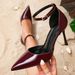 Women's High-heeled Sandals Burgundy Fashion High-heeled Women's Shoes Stiletto Buckle Fashion Pointed Simple High-heeled Sandals_vogvips.com