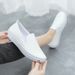 Korean Style White Shoes For Women, Flat Non-Slip Work Shoes, Casual White Leather Slip-On Comfortable Nurse Shoes For Women_vogvips.com