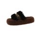 Thick-Soled Furry Women, Outdoor Wear, 2025 Autumn And Winter New Korean Style Comfortable Slippers, One-Strap Cotton_vogvips.com