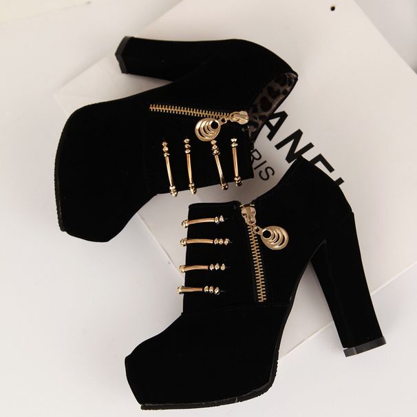 New European And American Style Chunky Short For Women, High Heel Ankle With Side Zipper, Martin Boots_vogvips.com