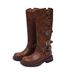 Genuine Over-the-Knee For Women 2023 Autumn New Style Leather Buckle Western Cowboy Metal Knight Boots_vogvips.com
