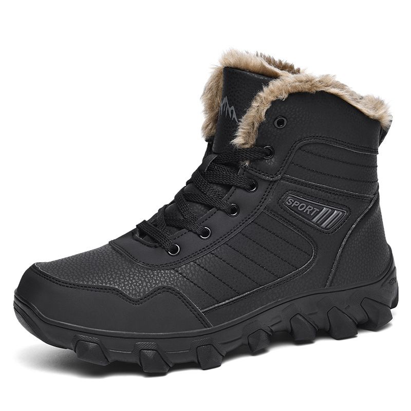 Men's High Top Hiking Shoes With Waterproof And Plush Thick Snow Boots_vogvips.com