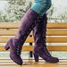 Women's Chunky Heeled Long Boots, Retro Solid Color Lace Up Knee High Boots, Casual Heeled Riding Boots_vogvips.com