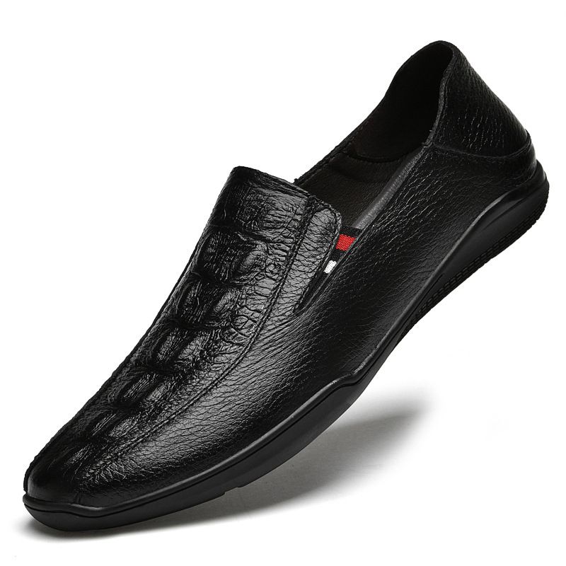 Embossed Crocodile Pattern Soft Sole Foot Loafer Casual Men's Shoes_vogvips.com