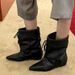 Sheepskin Version ~ Niche Wrinkled Pointed Toe Western Cowboy Short For Women Autumn Winter New Wide Tube Inner_vogvips.com