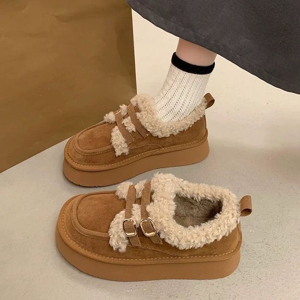 Thick-soled Cotton Shoes For Women's Winter 25 New Style Snow Cotton Shoes, Retro Fleece Burken Shoes_vogvips.com