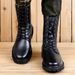 European Warm Series Martin High Top Shoes Autumn Winter Korean Motorcycle Long British Style Fleece Lined Height Increasing Military Boots_vogvips.com