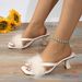 Summer New Herringbone Fur Slippers Large Size Stiletto High Heel Square Head Women's Fashionable Sandals European And American Style_vogvips.com