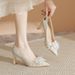 French-style Bridal Wedding Shoes Chunky Women, Champagne-colored With Rhinestones, Comfortable High Heels Suitable For_vogvips.com