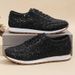 Shiny Sequins Casual Trainers Large Size Flat Bottom Tie Single Fashionable Versatile Shallow Mouth Women's Shoes 43_vogvips.com