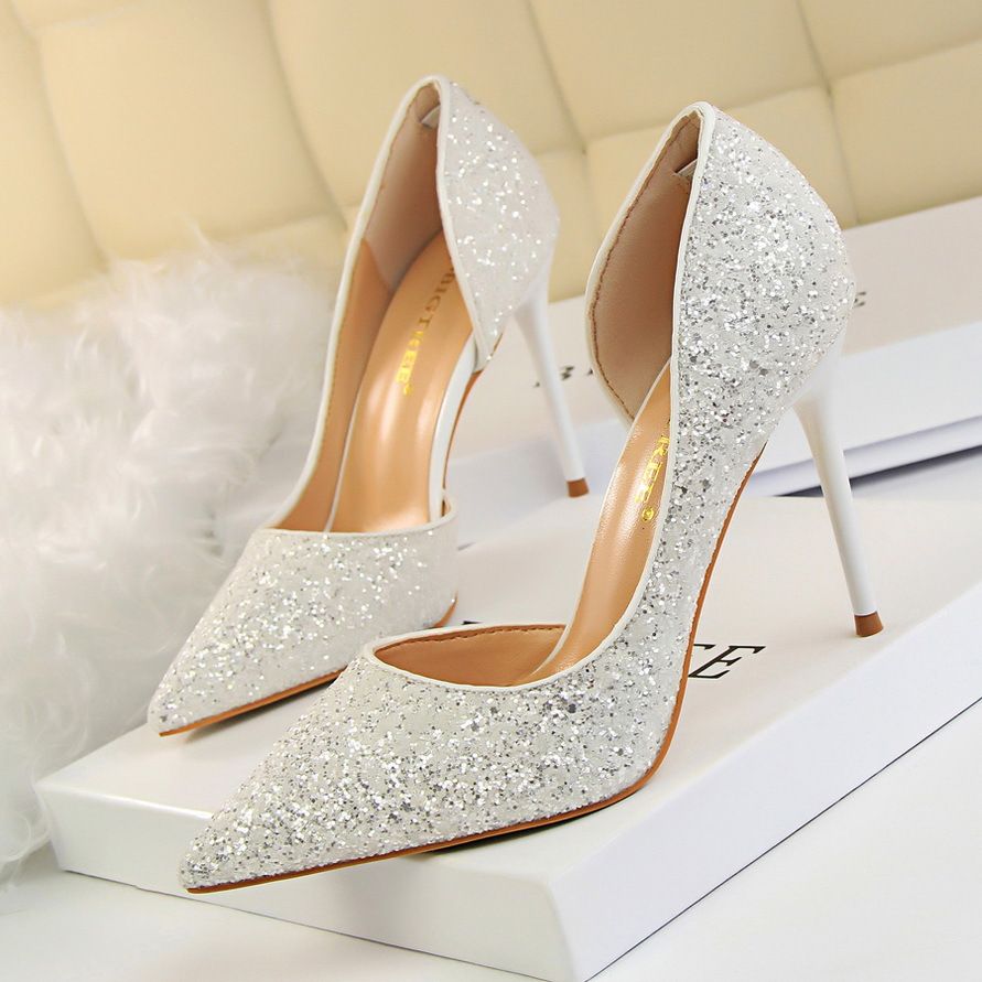 868-8 European And American Style Sexy Nightclub Slimming Women's Thin High Heel Shallow Mouth Pointed Toe Side Hollow_vogvips.com