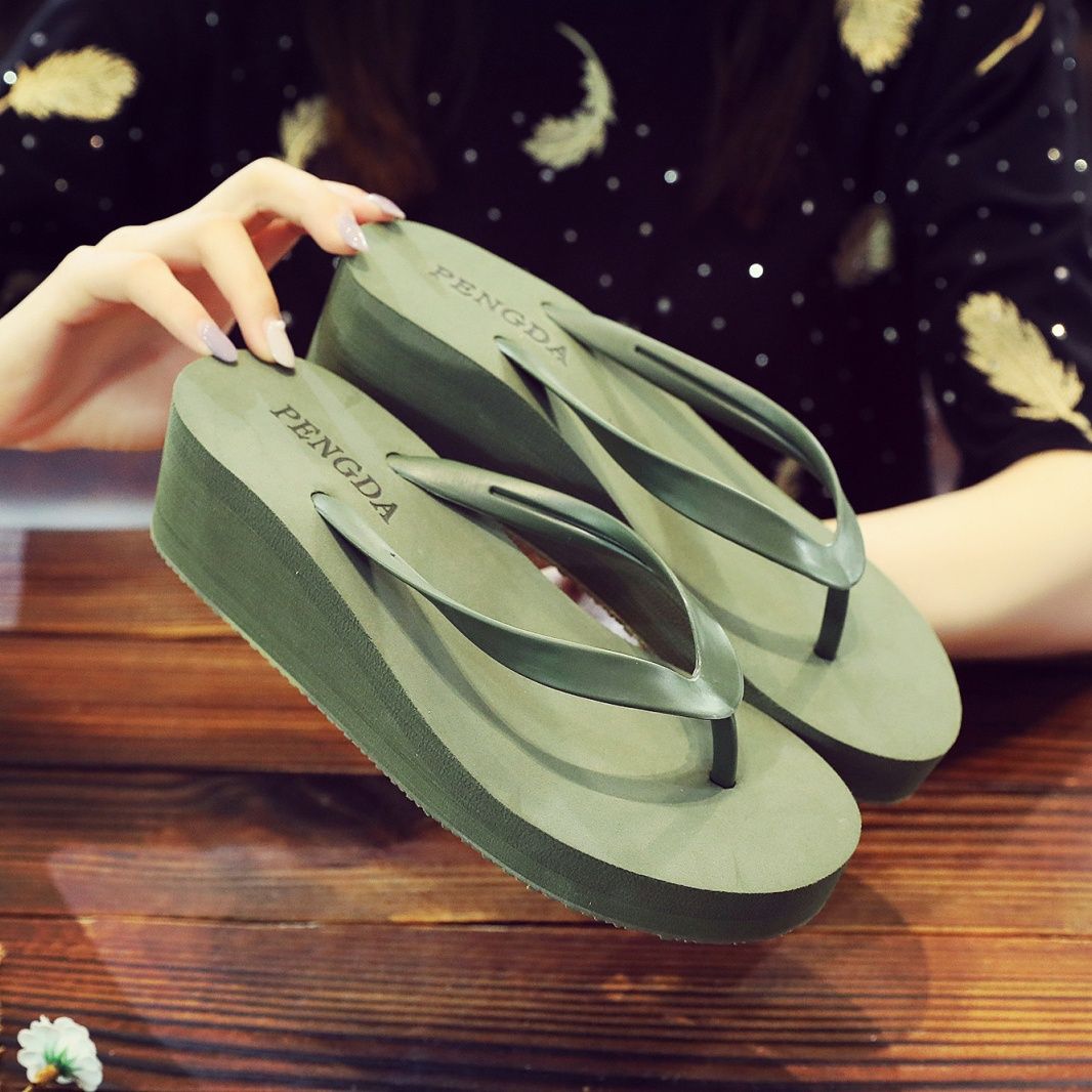 European American New Style Women's Thick-Soled Summer Fashion Flip-Flops, Trendy High-Heeled Slippers, Non-Slip Thong_vogvips.com
