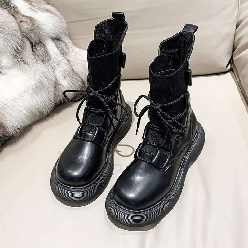 White British Martin Boots For Women, Thin And Small, Thick-soled Heightening Lace-up Versatile Short Boots_vogvips.com