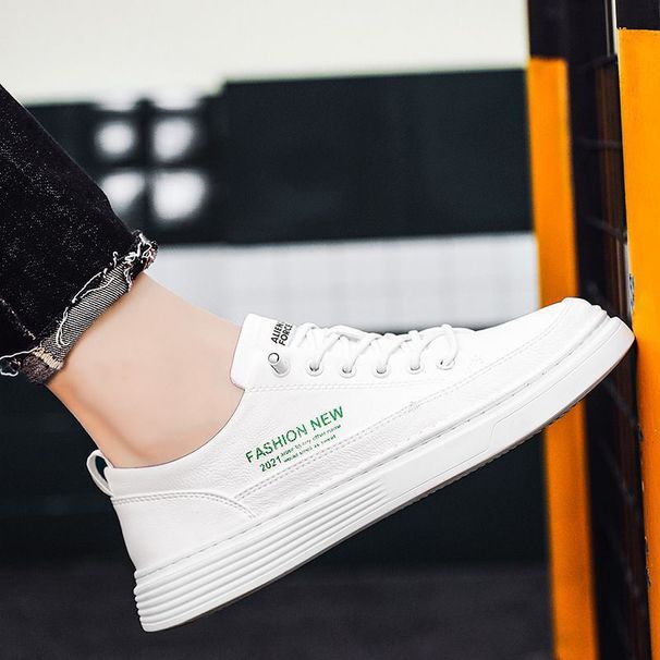 Soft Cowhide Versatile Men's Casual Board Soft Soled Sports Korean Version Trendy White Leather Shoes Men_vogvips.com