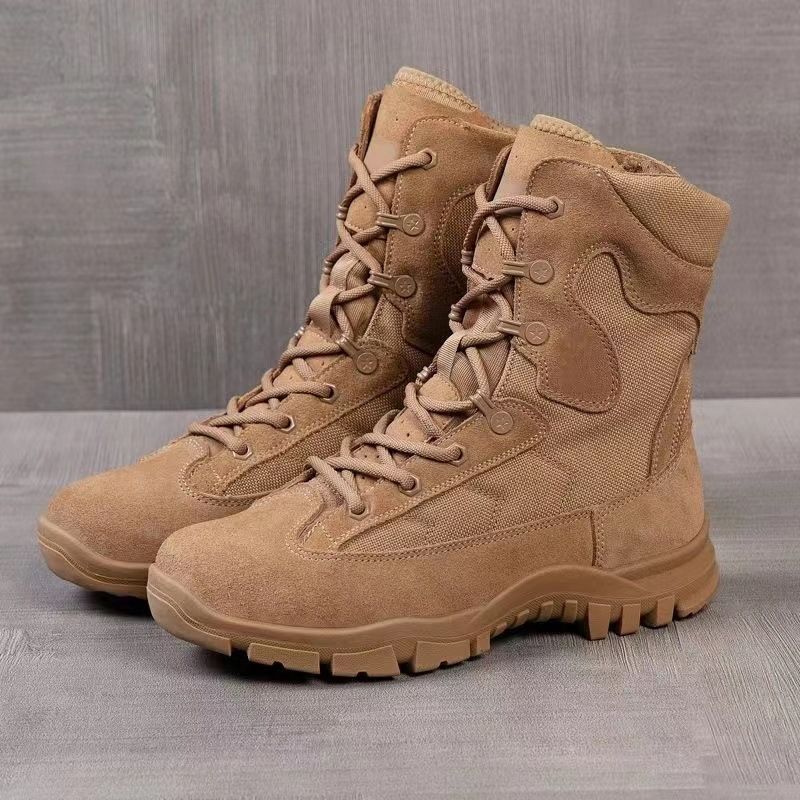 European Warm Series New Style Brown Layer Genuine Leather Men's High Top Combat Side Zipper Training Outdoor Work Boots Men_vogvips.com
