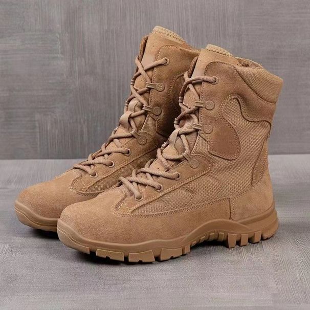 European Warm Series New Style Brown Layer Genuine Leather Men's High Top Combat Side Zipper Training Outdoor Work Boots Men_vogvips.com