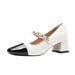 Leather Black White Square-Toed New-Style High-Heeled For Spring Autumn Work, French Mary Jane Shoes With Chain And_vogvips.com