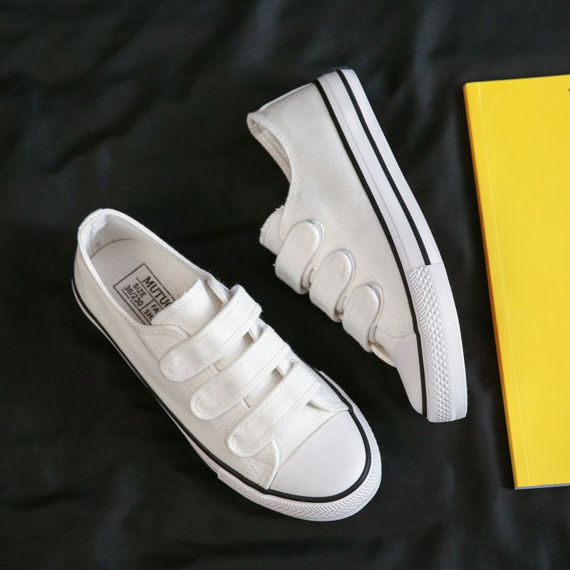 Fubu 2025 Spring Low Top Korean Edition Velcro Canvas Female Ins Student Board Lazy White Shoes F003_vogvips.com