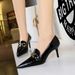 Fashion Slim High Heels Mouth Pointed Metal Buckle Decoration Women S Single Shoes Deep_vogvips.com