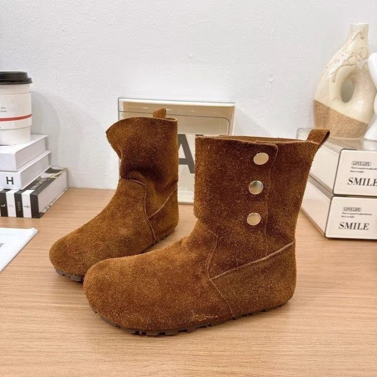 2025 Retro Mid-Calf For Women Autumn New Fashion Versatile Ugly Cute Big Toe Comfortable Flat Boots_vogvips.com