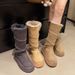 Tall Snow Boots Women's Fleece Fleece Long Tube Thick Bottom But Knee Belt Buckle Snow Cotton Boots_vogvips.com