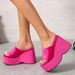 Thick Sole Sloping Heel Flip Flops For Women With High Heels, Solid Color Cloth Surface Beach Sandals, Slippers_vogvips.com