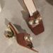 Brown Fashion Women S Shoes High Heels Hollow Pearl Metal Shiny Pointed Sandals_vogvips.com