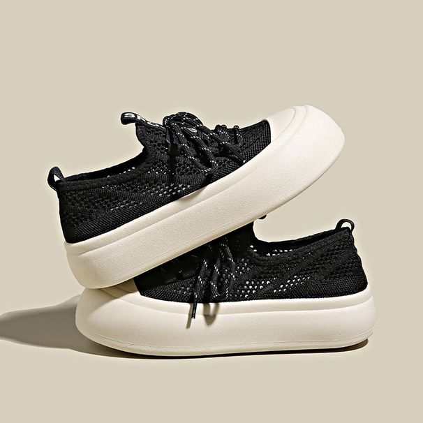 Round Head White Shoes Student Casual Muffin Shoes Hollow Breathable Casual Big Head Shoes_vogvips.com