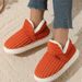 Plush Fleece-Lined House Slippers For Women & Men - Non-Slip Rubber Sole Winter Shoes With Striped Design (Gray, Navy, Brown, Green, Pink, Orange)_vogvips.com