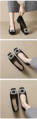 Square Head Single Shoes Women's Thick Heel French Black Work Shoes Rhinestone Shallow Mouth High Heels Women_vogvips.com