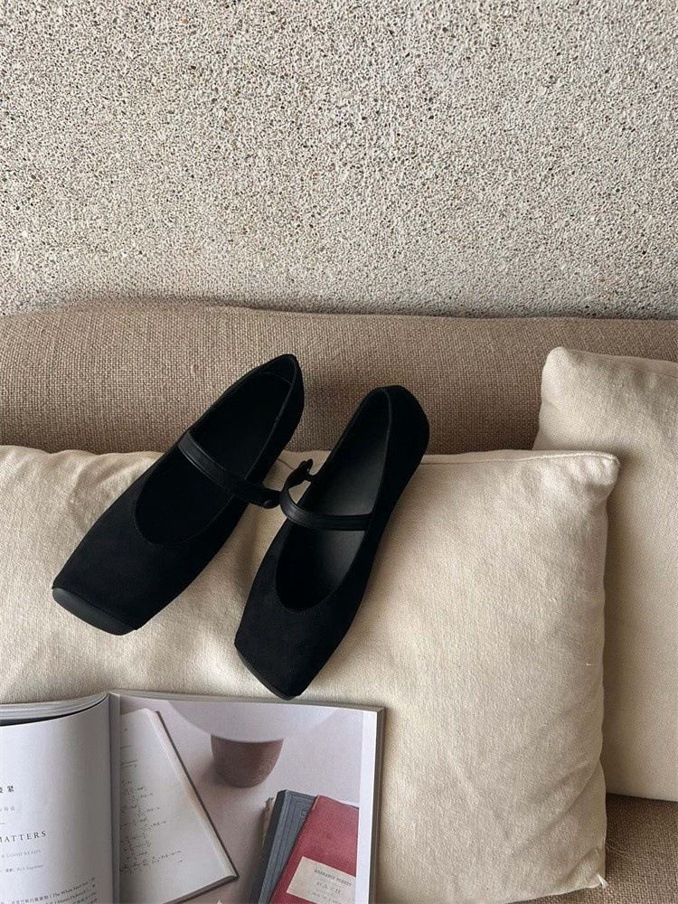 Vintage Suede Leopard Print Square Toe Flat Versatile Soft Sole One-Strap Mary Jane Shoes_vogvips.com