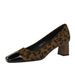 5297 style women's shoes suede shallow mouth splicing color blocked square toe thick mid heel fashionable leopard print_vogvips.com