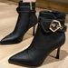 2025 Autumn Winter New Fleece-Lined Pointed Toe Stiletto Buckle High Heel Short For Wide Feet Versatile Trendy Slimming_vogvips.com