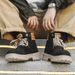 Men's Chunky Sole Cowboy Denim Ankle Boots - Retro Work Boots With Mid-Calf Height & Lace-Up Design For Casual & Streetwear_vogvips.com