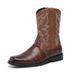 Autumn breathable pointed ankle boots British style high-top leather mid-top boots_vogvips.com