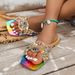 Women’s Shoes Summer Square Toe Flat Bottom One Line Rhinestone Big Gem Slippers For Women Large Size Fashionable Beach Outdoor Slippers_vogvips.com