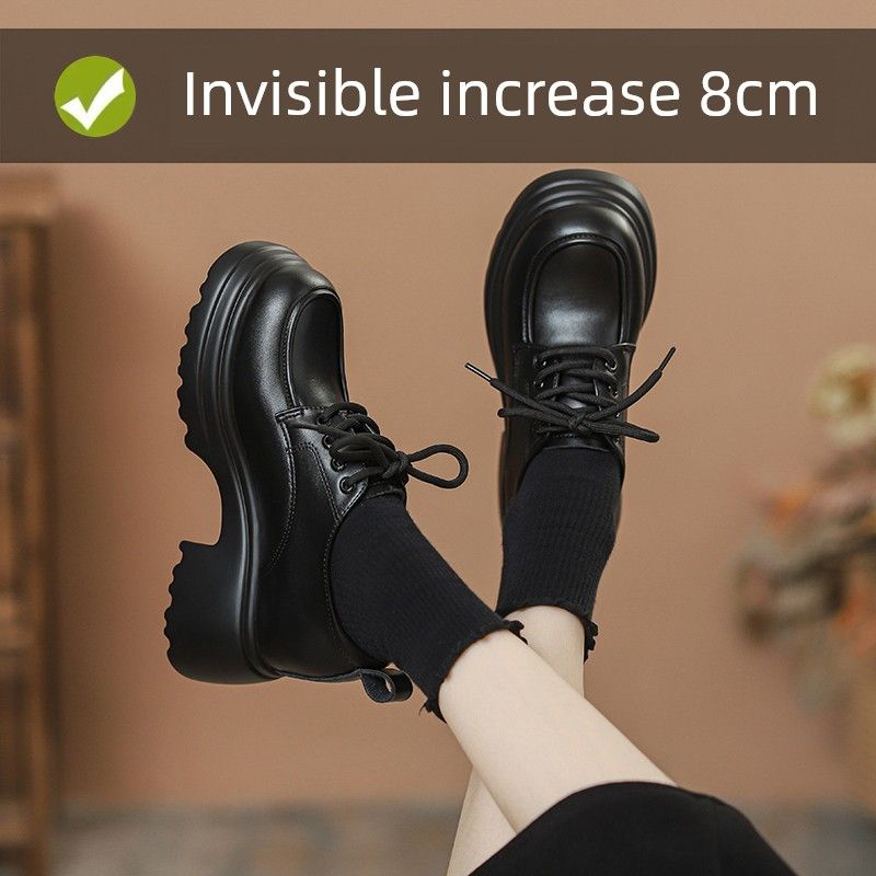 Small With Hidden Heels Platform Leather Shoes 2025 New Arrival Chunky Heel Loafers Lace Up Muffin Bottom_vogvips.com