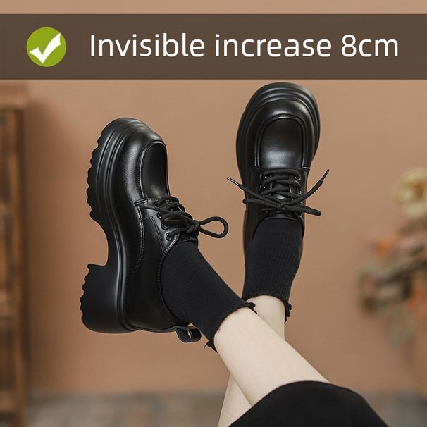 Small With Hidden Heels Platform Leather Shoes 2025 New Arrival Chunky Heel Loafers Lace Up Muffin Bottom_vogvips.com