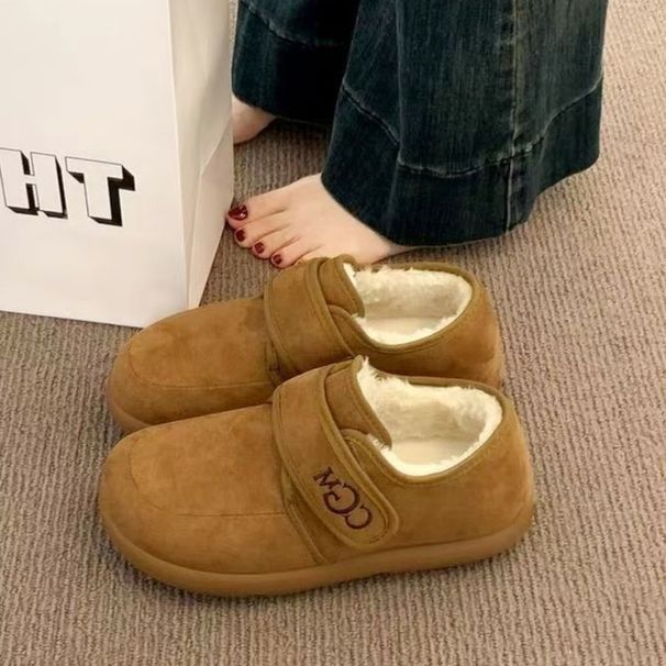 2025 New Slippers Low-Cut Velcro Snow Boots For Women Comfortable Versatile Cotton Shoes Warm Fleece-Lined_vogvips.com