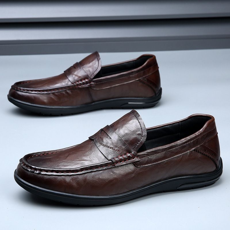Spring Summer New Shoes With Soles Soft Surfaces, Breathable And Comfortable Casual Men's Genuine Leather Bean Shoes,_vogvips.com