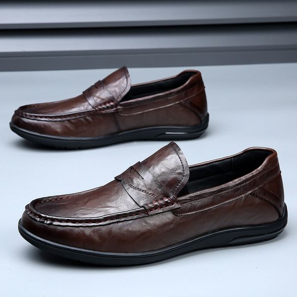 Spring Summer New Shoes With Soles Soft Surfaces, Breathable And Comfortable Casual Men's Genuine Leather Bean Shoes,_vogvips.com